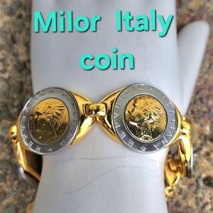 Bronze Milor Italy 500 life lira coin bracelet quality magnetic & safety clasp